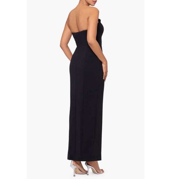 NEW BETSY & ADAM Black STRETCH CREPE Tux Detail STRAPLESS Lapel COLUMN GOWN 10 - Picture 16 of 16